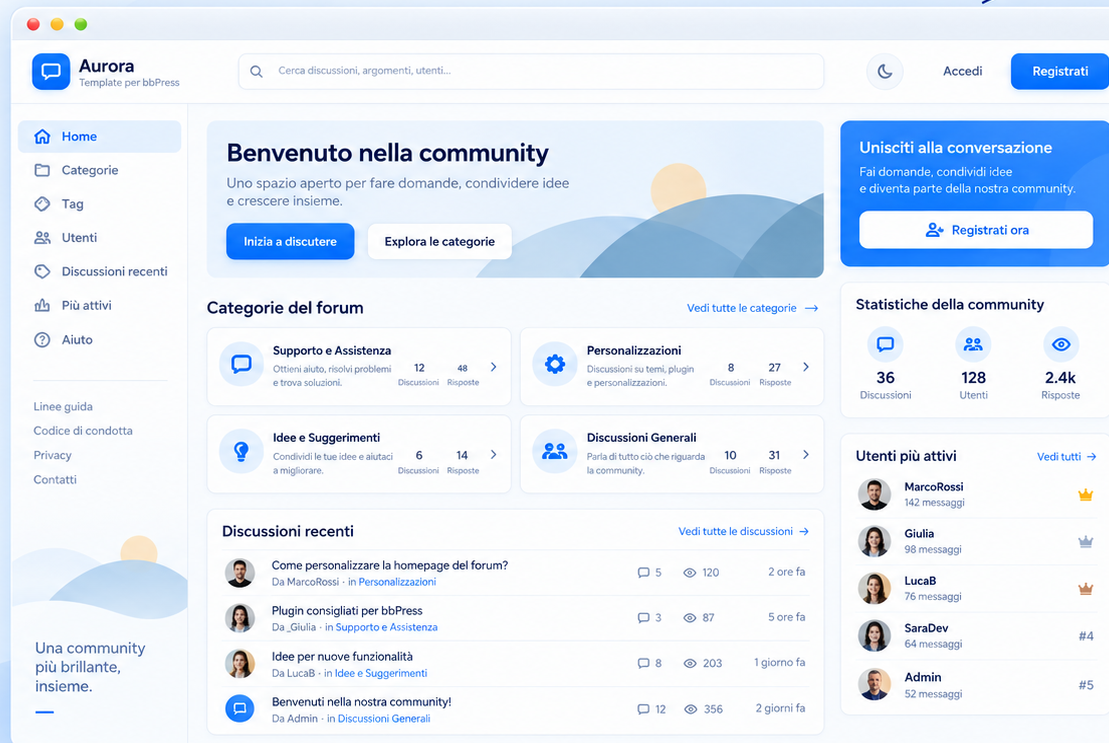 Anteprima Aurora bbPress: Homepage del forum